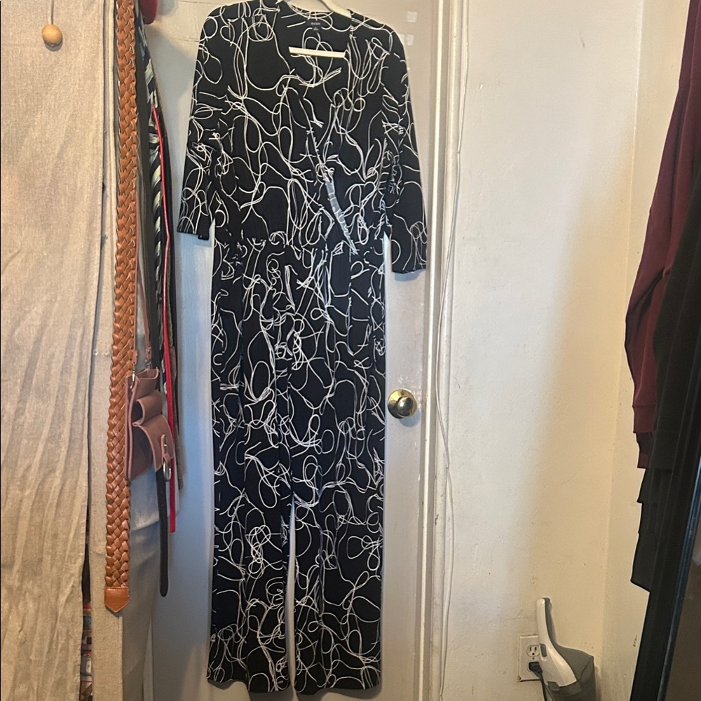 Alfani plus Black Jumpsuit with White Scribble Print